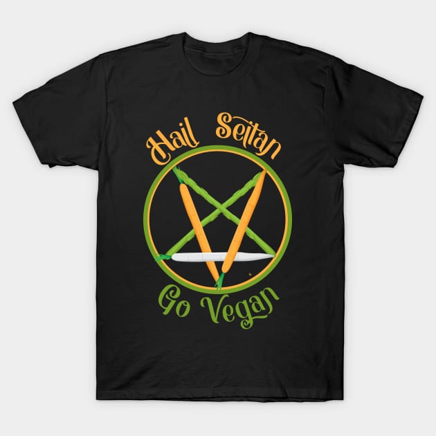 Hail Seitan Go Vegan Animal Rights Veganism Funny Metal T-Shirt by CheesyB